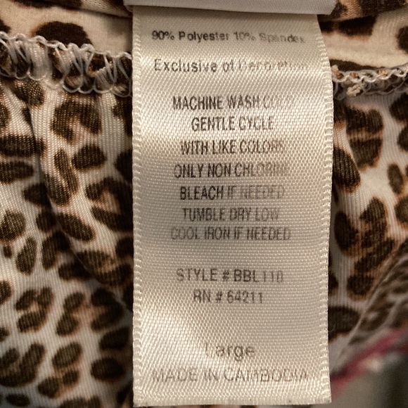 IN BLOOM by JONQUIL Cheetah Print Chemise Cream Lace, Pink Trim Womens Large - Picture 15 of 16